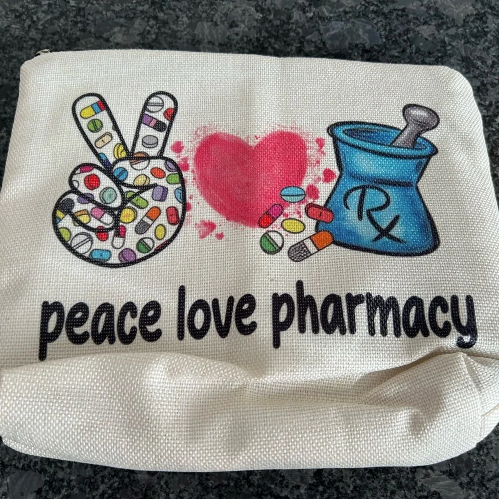 🇺🇸$3🇺🇸 Peace Love Pharmacy Canvas Cosmetic Bag with Padded Inside NIP